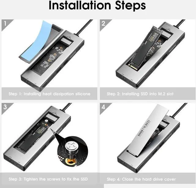 Alt view image 2 of 7 - JAENFONG 8 in 1 USB C Docking Station with M.2 NVMe/SATA SSD Enclosure, 4K HDMI, 10Gbps USB C, 100W PD-A, 10Gbps USB 3.2, USB-A, SD/TF Card Reader for Laptop, MacBook Pro/Air/Mac/Universal Hub