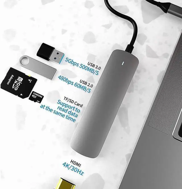 Alt view image 3 of 7 - JAENFONG USB C Computer Hubs, 5 in 1 USB C Adapter, Type C Hub with 4K HDMI, USB 3.0/2.0 Ports, SD/TF Card Reader, Portable for Mac Pro and Other Type C Laptops