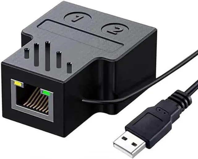 Main image of RJ45 Splitter Connector with USB Power Cable, Dual LAN Ethernet Socket USB 1 to 2 Female Network Adapter Compatible with Cat5, Cat5e, Cat6, Cat7