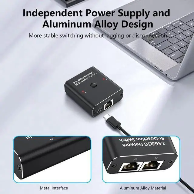 Alt view image 2 of 7 - 2.5G/5G Gigabit Ethernet Cable Switch Bi-Directional, RJ45 Ethernet Selector, 1000Mbps Shielded Ethernet Splitter, Internet Cable Extender Plug LAN Cable for Cat5, Cat5e, Cat6, Cat7,Cat8