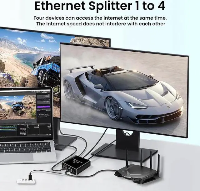 Alt view image 5 of 6 - Gigabit Ethernet Splitter 1 to 4 High Speed, 1000Mbps Ethernet Splitter [4 Devices Simultaneous Networking], RJ45 Splitter Adapter with USB Power Cable, Internet Splitter for Cat5/5e/6/7/8 Cable