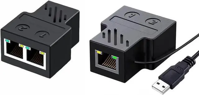 Main image of RJ45 Splitter Connectors Adapter with USB Power Cable, 1 to 2 Ethernet Splitter Coupler Double Socket HUB Interface Contact Modular Plug Connect Network LAN Internet Cat5, Cat5e, Cat6, Cat7