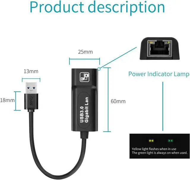 Alt view image 3 of 7 - USB to Ethernet Adapter (USB 3.0 to Ethernet, USB 3 to Ethernet, USB to Gigabit Ethernet, USB to RJ45) Supporting 10/100/1000 Mbps Ethernet Network in Black