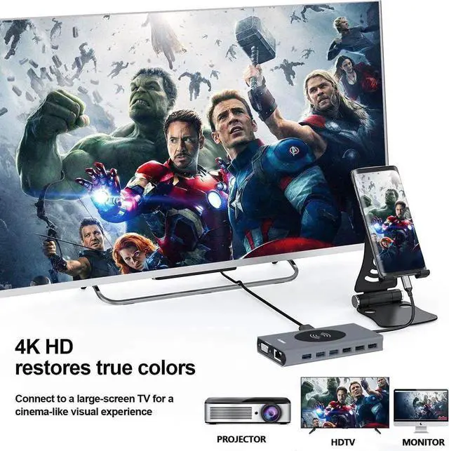 Alt view image 2 of 7 - Upgraded Docking Station Dual Monitor for MacBook Air M1 & Windows/Thunderbolt 3 Dock, 15 in 1 USB C Hub with 4K HDMI,87W PD,VGA,Gigabit Ethernet, USB 3.0, Audio, SD TF Card Reader,Wireless Charging