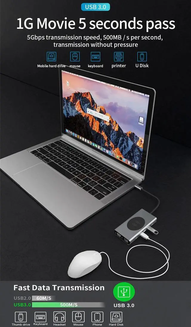 Alt view image 3 of 7 - 14 in 1 USB-C Hub: Mac Adapter is easily fufill your daily use. It mainly extends your thunderbolt 3/Type C devices to 4K@30hz HDMI, VGA, network RJ45 interface, USB3.0-A , SD/TF card reader, 3.5mm Au