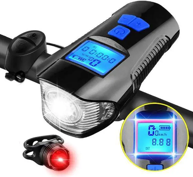 Main image of Bike Light Set, Bicycle Headlight Taillight, Bicycle Speedometer Odometer for Bike, with Horn, USB Rechargeable Bike Tail Light and Front Light Set Cycle Head Light Fits All Mountain & Road Bike