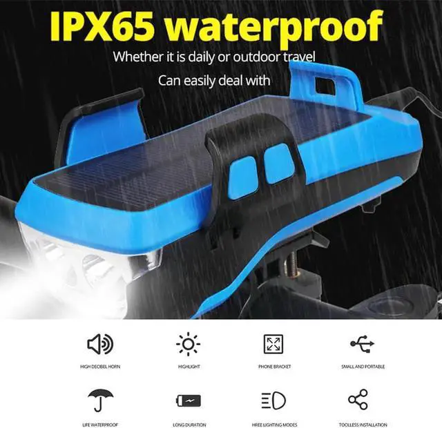 Alt view image 6 of 7 - Bike Light Set with Solar USB Rechargeable Bicycle Light 4000mAh 800Lumens, Instant Install, Fits All Bikes - 3 Modes, Bike Lights Front and Back Illumination - Waterproof, Lightweight, Durable