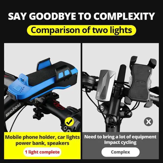 Alt view image 5 of 7 - Bike Light Set with Solar USB Rechargeable Bicycle Light 4000mAh 800Lumens, Instant Install, Fits All Bikes - 3 Modes, Bike Lights Front and Back Illumination - Waterproof, Lightweight, Durable