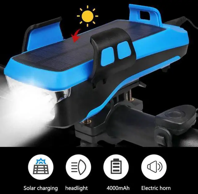 Main image of Upgraded Bike Light Solar USB Rechargeable with 4000mAh 800Lumens, 3 Light Modes, LED Bicycle Headlight Front and Back Rear Tail Lights, Waterproof, Easy to Install for Men Women Kids Cycling Safety