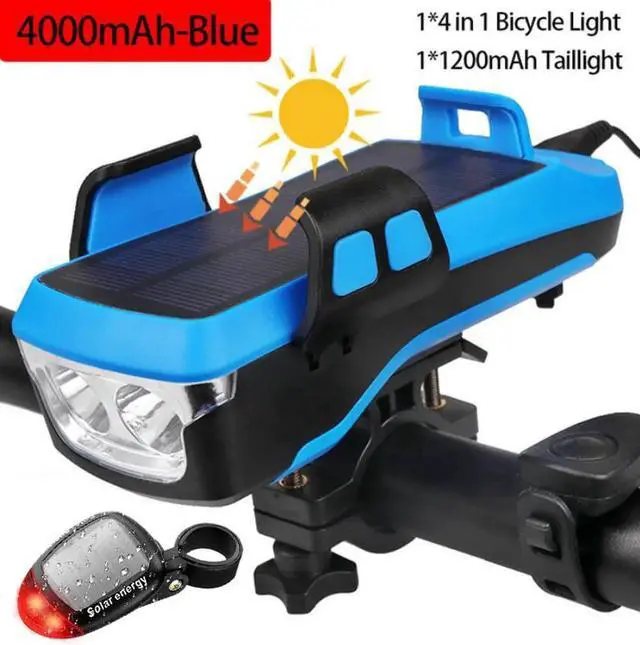 Main image of Ultra Bright Solar USB Rechargeable Bike Light with 4000mAh 800Lumens, 3 Light Modes Headlight & Tail Light Set- Fits All Bicycles, Hybrid, Road, MTB, with Quick Release