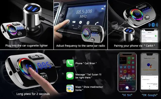 Alt view image 2 of 6 - BC49BQ Fm Transmitter Bluetooth Car Adapter, QC3.0 Bluetooth Radio Transmitter Car Adapter, 7-Colors LED Backlit V5.0 Bluetooth Adapter Car, Wireless Call, Noise Cancellation