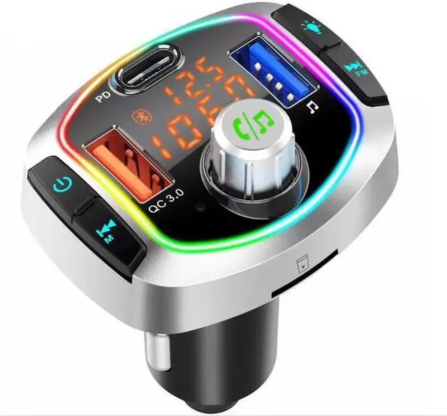 Main image of Bluetooth 5.0 FM Transmitter Car MP3 Player Hands-Free Car Kit Wireless Radio Audio Adapter with Dual USB QC3.0/18W+USB-C 2USB Port, U Disk, TF Card, Folder Playback, AUX Input Output, 7 LED Backlit