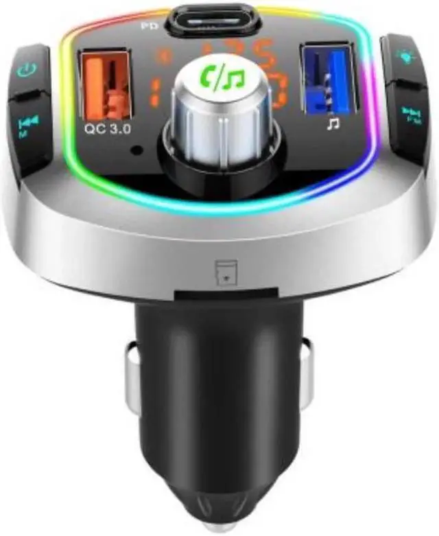 Main image of Wireless in-Car Bluetooth 5.0 FM Transmitter Radio Adapter Car Kit,Supports TF/SD Card and QC3.0/18W+USB-C Charging for All Smartphones Audio Players - BC63 [7 LED Backlit]