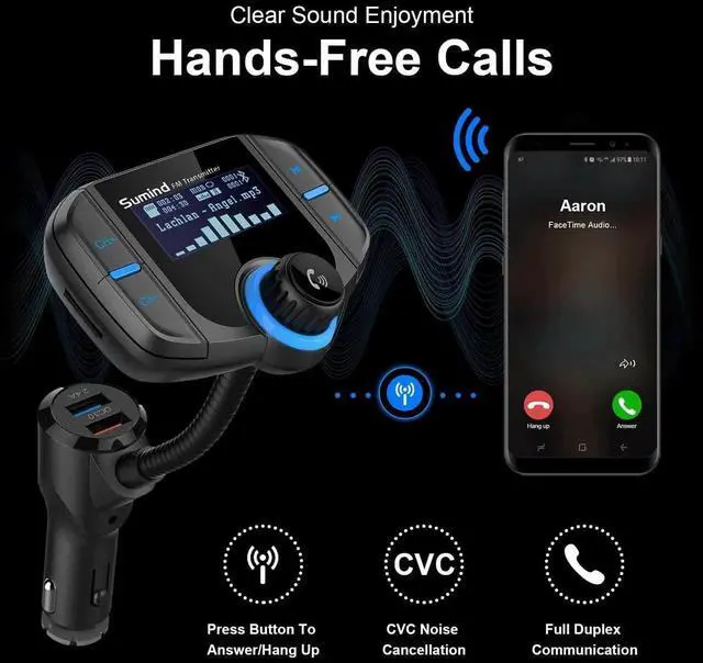 Alt view image 5 of 5 - BT70 Bluetooth 4.2 Car Adapter, FM Transmitter for Car : 1.7 Inch Screen Display 2 USB Charging Ports QC3.0/2.4A Radio Adapter Auto Music Player/Hands-Free Calls, Siri Google Assistant
