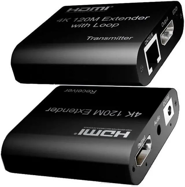 Main image of HDMI Extender Over Ethernet CAT5e/6/CAT7 - Up to 394ft (120m) - Lossless Low Latency Signal, HDMI Loopout - Long Range Ethernet to HDMI at 4K@30Hz - (4KHE120M)