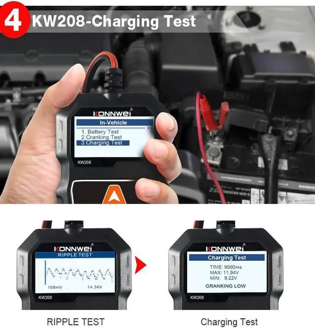 Alt view image 6 of 7 - KW208 12V Car Battery Tester Automotive 100-2000 CCA Battery Load Tester Auto Cranking and Charging System Test Scan Tool Digital Battery Alternator Analyzer for Car Truck Marine Motorcycle SUV Boat