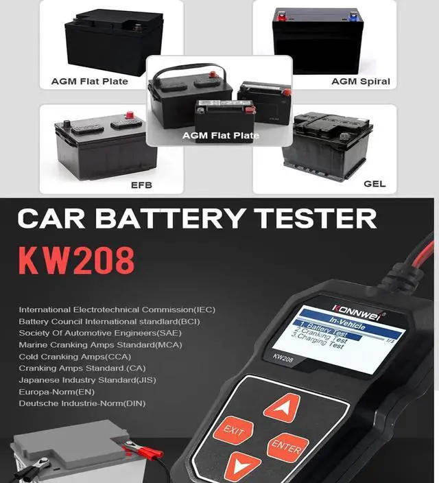 Alt view image 5 of 7 - KW208 12V Car Battery Tester Automotive 100-2000 CCA Battery Load Tester Auto Cranking and Charging System Test Scan Tool Digital Battery Alternator Analyzer for Car Truck Marine Motorcycle SUV Boat
