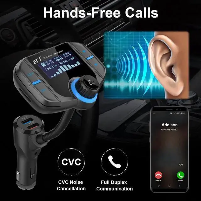 Alt view image 5 of 7 - Wireless in-Car Bluetooth FM Transmitter Radio Adapter Car Kit,1.7 Inch Display Supports TF/SD Card andQC3.0 & 5V/2.4A Charging for All Smartphones Audio Players - BT70 [Upgraded Version]