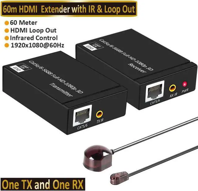 Main image of HDMI Extender Over CAT5/CAT6with IR Up to 196 Feet - Loop Out - 1080P Full HD Signal Distribution (Transmitter and Receiver)