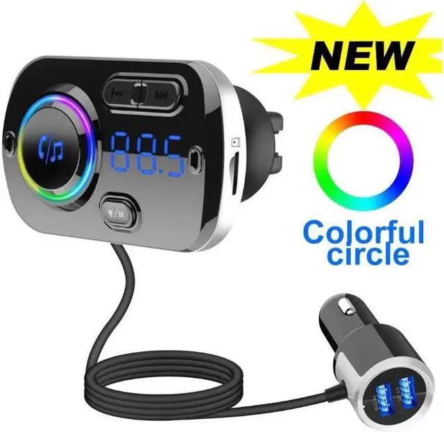 Main image of 5.0 Bluetooth FM Transmitter for Car, Bluetooth Car Adapter, 7-Colors LED Backlit, Hands-Free Calling, Heavy Bass, Support TF/AUX and Siri Google Assistant,with 7 Colors LED Backlight