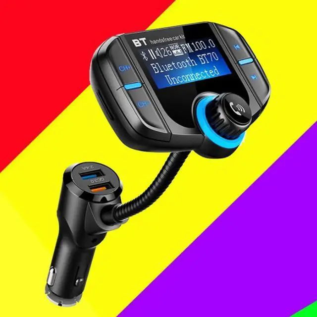 Main image of Bluetooth FM Transmitter Car MP3 Player Hands-Free Car Kit Wireless Radio Audio Adapter with Dual USB QC3.0/2.4A USB Port, U Disk, TF Card, Folder Playback, AUX Input Output