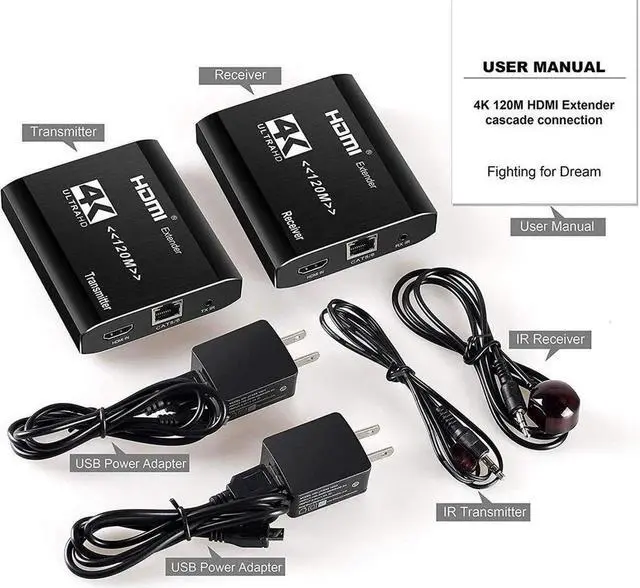 Alt view image 3 of 7 - 4K HDMI Extender over cat5e/6/7 cable one to many Cascade Extender HDMI over Ethernet for PC laptop HDTV DVD 4K 30Hz HDMI Loop IR