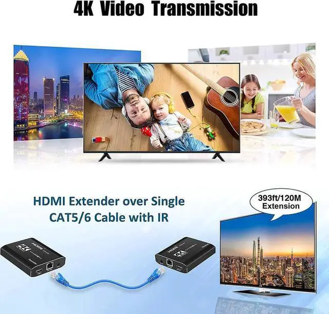 Alt view image 3 of 7 - 4K HDMI over Ethernet Extender Over CAT5e/CAT6/CAT7, with IR Upto 393 Feet - Loop Out - 4K @ 30Hz 1080P Full HD Signal Distribution (One Pair Transmitter and Receiver)
