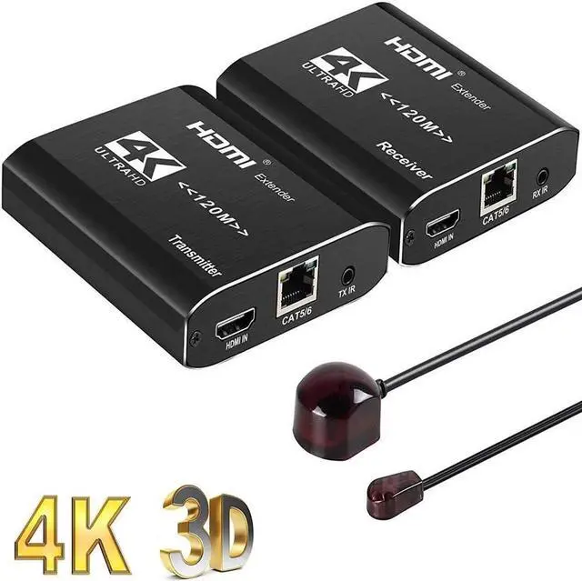 Main image of 4K HDMI over Ethernet Extender Over CAT5e/CAT6/CAT7, with IR Upto 393 Feet - Loop Out - 4K @ 30Hz 1080P Full HD Signal Distribution (One Pair Transmitter and Receiver)