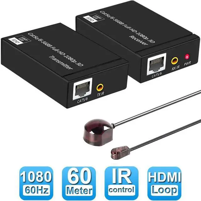 Main image of HDMI Extender 1080p@60Hz, 3D, Over Single Cat5e/Cat6 Cable Full HD Uncompressed Transmit Up to 196 Ft(60m), EDID Function Supported (Transmitter and Receiver)