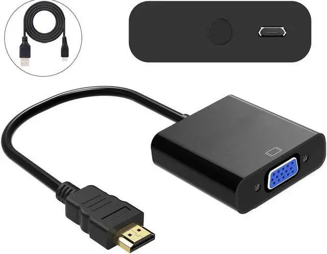 Main image of HDMI to VGA Adapter with Micro USB Charging Cord, Gold-Plated HDMI to VGA Adapter (Male to Female) Compatible with Computer, Desktop, Laptop, PC, Monitor, Projector, HDTV, and More - Black