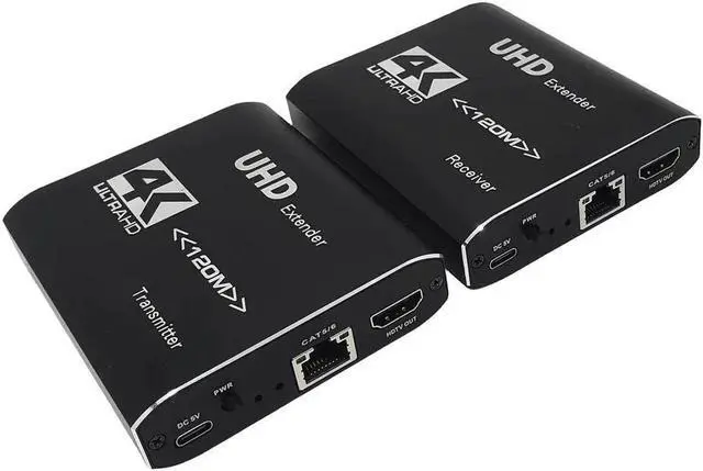 Main image of 4K HDMI Extender over Cat5e/6/7 Ethernet LAN cable - Up to 393 Feet, Supports HDCP 1.4, Bi-Directional IR, HDMI Loop-out, HDMI Balun (One Pair Transmitter and Receiver)