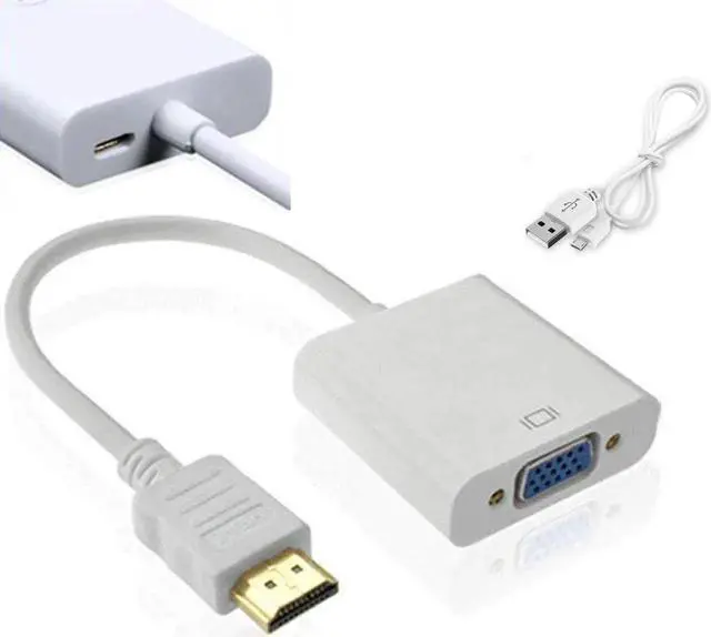 Main image of HDMI to VGA Adapter with Micro USB Charging Cord, Gold-Plated HDMI to VGA Adapter (Male to Female) Compatible with Computer, Desktop, Laptop, PC, Monitor, Projector, HDTV, and More - White