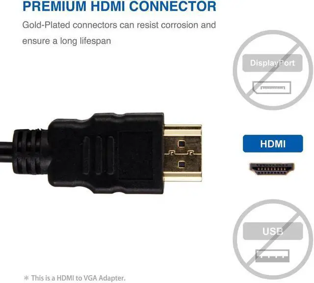 Alt view image 4 of 7 - HDMI to VGA Converter, Gold-Plated HDMI to VGA Adapter (Male to Female) with 3.5mm Audio Port & Micro USB Charging Port for Computer, Desktop, Laptop, PC, Monitor, Projector, HDTV - Black