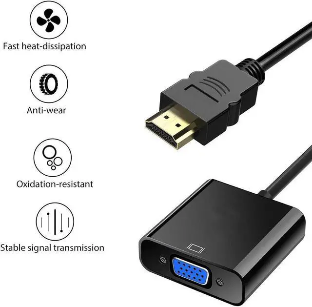 Alt view image 7 of 7 - HDMI to VGA Converter, Gold-Plated HDMI to VGA Adapter (Male to Female) with 3.5mm Audio Port & Micro USB Charging Port for Computer, Desktop, Laptop, PC, Monitor, Projector, HDTV - Black