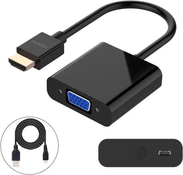 Main image of HDMI to VGA Adapter with Micro USB Charging Cord(Male to Female) for Computer, Desktop, Laptop, PC, Monitor, Projector, HDTV, Chromebook, Raspberry Pi, Roku, Xbox and More - Black