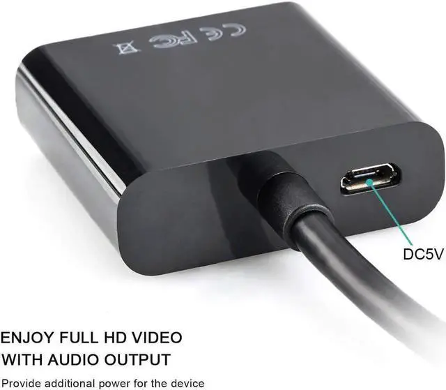 Alt view image 2 of 7 - HDMI to VGA Adapter with Micro USB Charging Cord(HDMI to VGA Converter) (Male to Female) for Computer, Desktop, Laptop, PC, Monitor, Projector, HDTV, Chromebook, Raspberry Pi, Xbox -Black