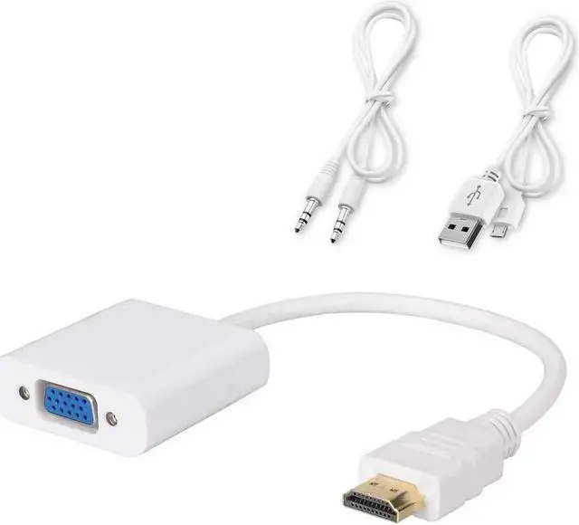 Main image of HDMI to VGA Converter, Gold-Plated HDMI to VGA Adapter (Male to Female) with 3.5mm Audio Port & Micro USB Charging Port for Computer, Desktop, Laptop, PC, Monitor, Projector, HDTV - White