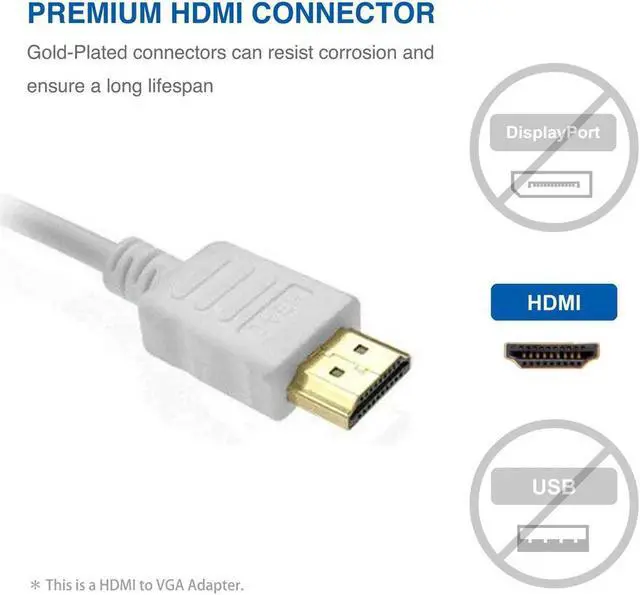 Alt view image 5 of 7 - HDMI to VGA Output with 3.5mm Audio Jack, HD 1080p Gold-Plated Active TV AV HDTV Video Cable Converter Adapter Plug and Play for HDTVs, Monitors, Displayers,Laptop Desktop Computer (White)