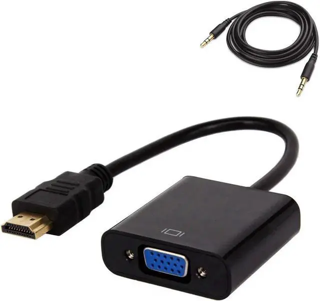 Main image of HDMI to VGA Adapter with 3.5mm Audio Jack(Male to Female) for Computer, Desktop, Laptop, PC, Monitor, Projector, HDTV, Chromebook, Raspberry Pi, Roku, Xbox and More - Black