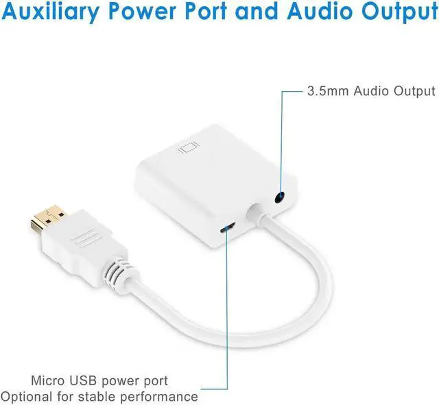Alt view image 5 of 7 - Active HDMI to VGA Adapter Converter with 3.5mm Audio Jack & Micro USB Charging Cord, up to 1080P Compatible with Raspberry Pi, MacBook, Chromebook, Roku, TV Box, PC, Laptop, More (White)