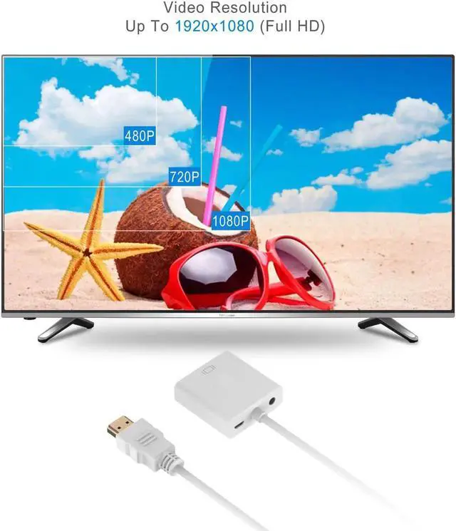 Alt view image 7 of 7 - Active HDMI to VGA Adapter Converter with 3.5mm Audio Jack & Micro USB Charging Cord, up to 1080P Compatible with Raspberry Pi, MacBook, Chromebook, Roku, TV Box, PC, Laptop, More (White)