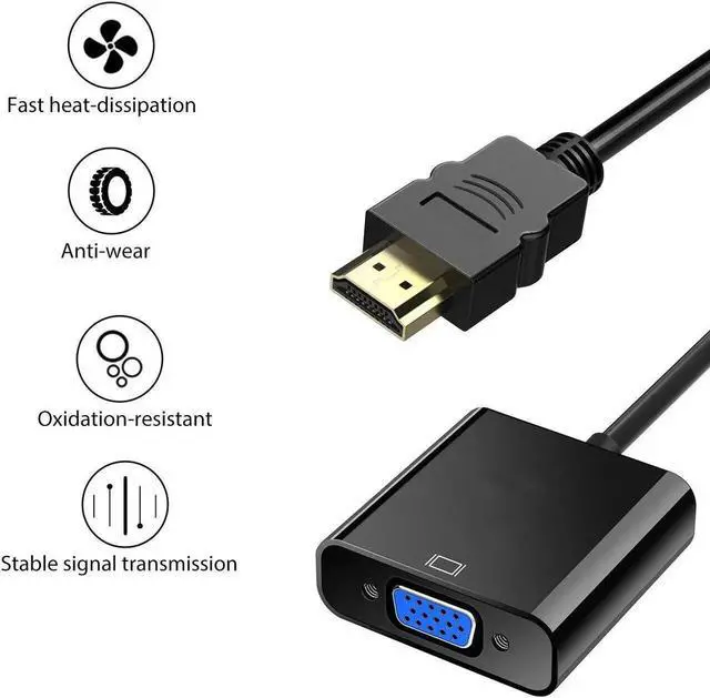 Alt view image 7 of 7 - HDMI to VGA Adapter (HDMI to VGA Converter) with 3.5mm Audio Port & Micro USB Charging Port - For Computer, Desktop, Laptop, PC, Monitor, Projector, HDTV, Chromebook, Raspberry Pi - Black