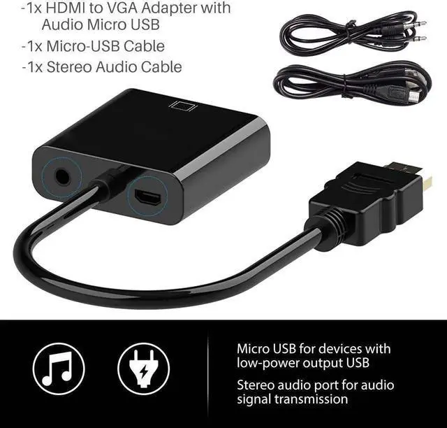Alt view image 5 of 5 - Active HDMI to VGA Adapter with Audio, HDMI to VGA Converter Gold-Plated Cord with Audio for Laptop, Xbox 360 One, PS4 PS3