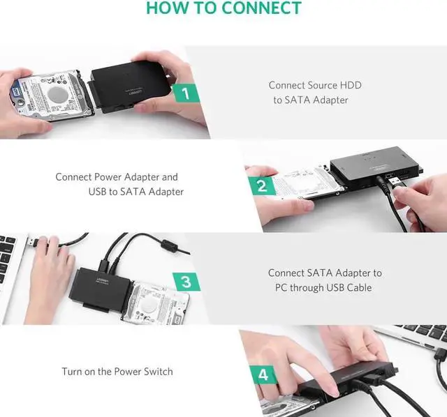 Alt view image 5 of 7 - SATA to USB 3.0 IDE Adapter USB 3.0 2.0 Sata 3 Cable for 2.5 3.5 Hard Disk Drive HDD SSD Converter IDE ATA SATA Data Adapter with 12V/2A Power Adapter, Plug & Play Support Up To 6TB Drives