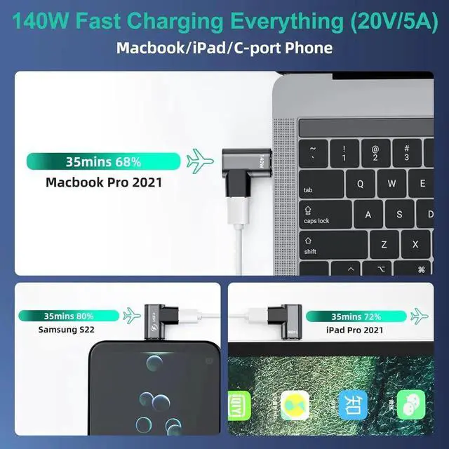 Alt view image 2 of 7 - 140W USB C Magnetic Adapter 2Pack, 24Pins USB C 90 Degree Adapter with USB4 20Gbps 8K 60Hz Video for Thunderbolt 3/4 MacBook Pro/Air, Tablet, Laptop, iPhone 15/16 Pro/16 Plus/16 Pro Max