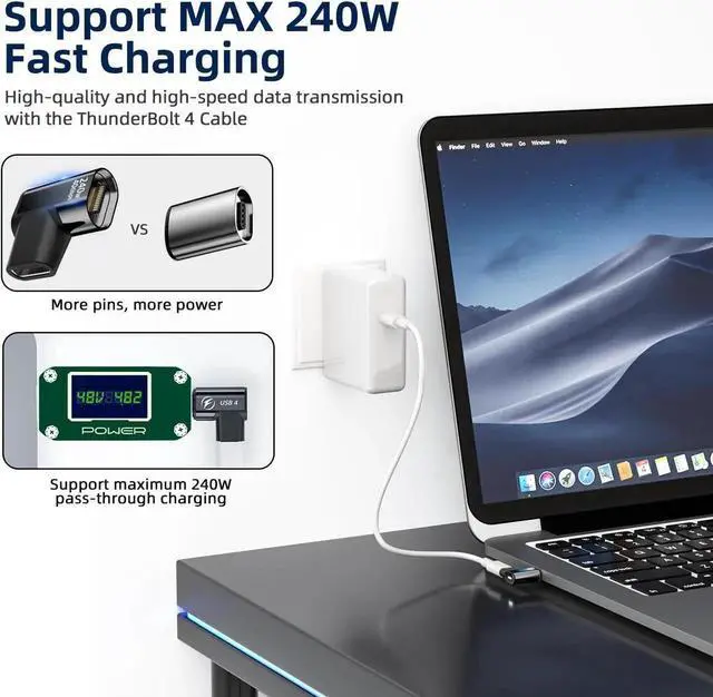 Alt view image 7 of 7 - USB-C Adapter 2 Pack,Detachable USB C Adapter 240W 90 Degree Magnetic USB C Extender, Compatible with Thunderbolt 3/4 USB4 40Gbps 8K 60Hz MacBook Pro/Air Laptop PC