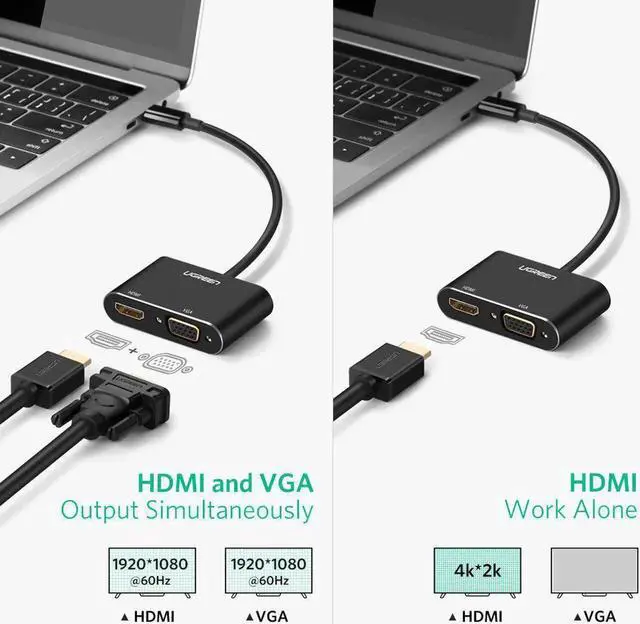 Alt view image 4 of 7 - USB C to HDMI 4K VGA Adapter, USB 3.1 Type C to VGA HDMI UHD Video Converter Adaptor for 2018 iPad Pro/MacBook Pro/Chromebook/Lenovo 900/Dell XPS/Samsung Galaxy S8 S9, No Driver