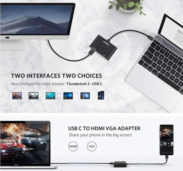 Alt view image 6 of 7 - USB C to HDMI 4K VGA Adapter, USB 3.1 Type C to VGA HDMI UHD Video Converter Adaptor for 2018 iPad Pro/MacBook Pro/Chromebook/Lenovo 900/Dell XPS/Samsung Galaxy S8 S9, No Driver