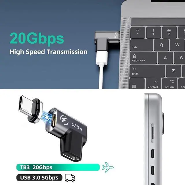 Alt view image 5 of 7 - USB C Magnetic Adapter 2Pack, Right Angle Magnetic USB C Adapter with 20Gbps Data Transfer PD 140W Charge USB4 8K 60Hz Video for Thunderbolt 3/4, MacBook Pro/Air and More Type C Devices