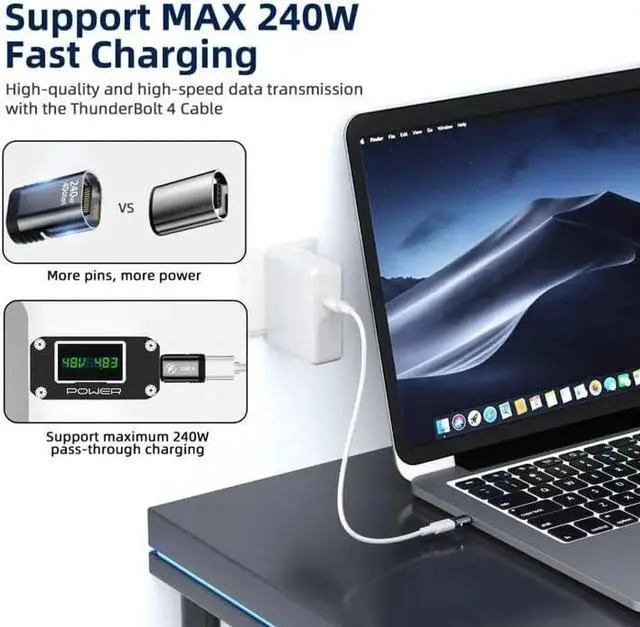 Alt view image 3 of 7 - 240W USB C Magnetic Adapter 2Pack, 24Pins USB C 180 Degree Adapter with USB4 40Gbps 8K 60Hz Video for Thunderbolt 3/4 MacBook Pro/Air, Tablet, Laptop, iPhone 15/16 Pro/16 Plus/16 Pro Max
